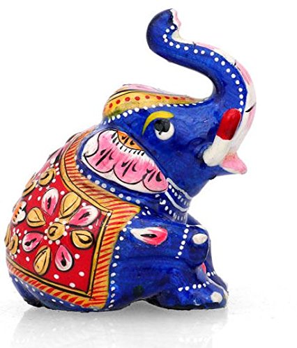CraftVatika Elephant Statue Metal Painted Lucky Trunk Up Elephant Sculpture Animal Home Decor