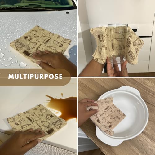 Image of Microfiber Tearable Cleaning Cloth Roll - 20 Pulls | Reusable, Super Absorbent, Easy to Tear | Ideal for Kitchen, Car, Electronics, and More | 180 GSM | Coffee Print