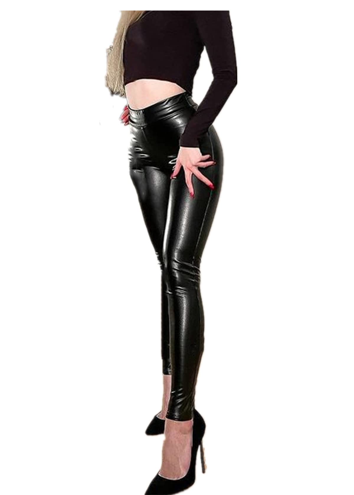 Zhiaek Lederleggings Damen - Thermo Kunstleder Mit Fleece-Futter High Waist