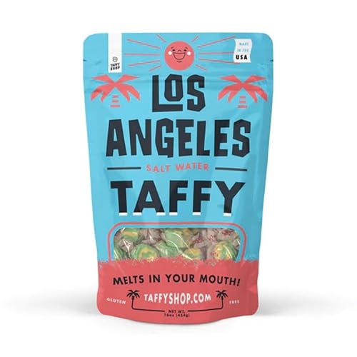 Taffy Shop Caramelos de agua salada de Los Ángeles, dulces masticables suaves y gourmet, paquete variado, aperitivo dulce a granel, regalo fresco y