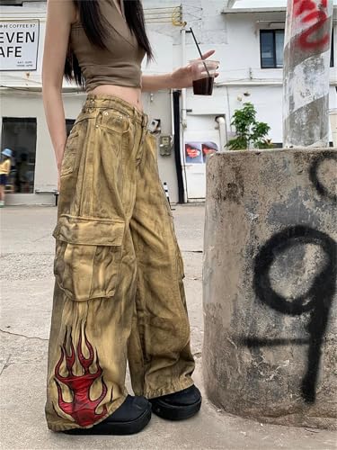 Women's Khaki Baggy Cargo Jeans Harajuku Oversize Denim Trousers Vintage Japanese Jean Pants3