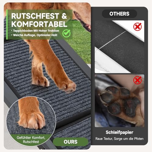 The Fellie Große Hunderampe Auto Klappbar 170CM, Hundetreppe Mit Rutschfester Teppichoberfläche Für Große, Mittlere Und Kleine Hunde, Tragbare Hunderampe Für SUV Auto & LKW, Hundetreppe Bis Zu 110KG