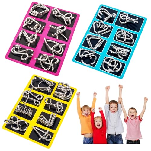 24Pcs Metal Brain Teaser Puzzles Toy Mind Metal Puzzles for Kids Basket Stocking Stuffers Ring Magic Trick Toy for Kids Adults Challenge Indoor Outdoor Decor (B)