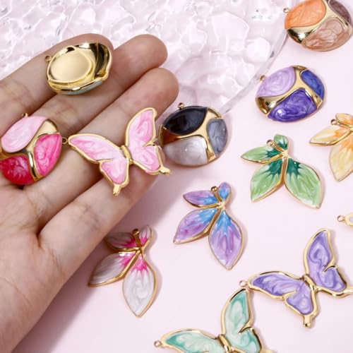 Pendentif en acier inoxydable émail multicolore au design papillon haute précision