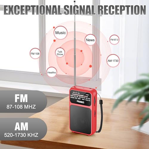 Image of PRUNUS J-555 Pocket Radio AM FM USB-C Charging& Battery Operated, Excellent Reception& Clear Speaker and Headphone Jack, Back Clip, Flashlight, Transistor, Portable AM FM, Mini