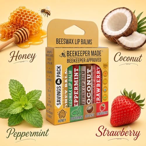 Image of Lip Balm, Honey /Peppermint /Coconut /Strawberry, 4 Pack