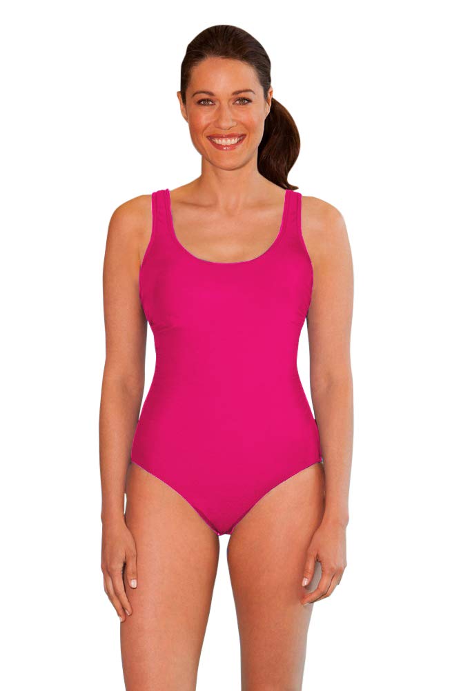 Buy AQUAMORE Chlorine Resistant Pink High Neck One Piece Swimsuit Size