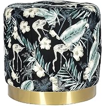 Homebeez 17.7" Width Round Flower Velvet Ottoman Foot Stool with Gold Trim Soft Compact Padded Stool Button Tufted Design - Great for The Living Room or Bedroom Decorative Furniture