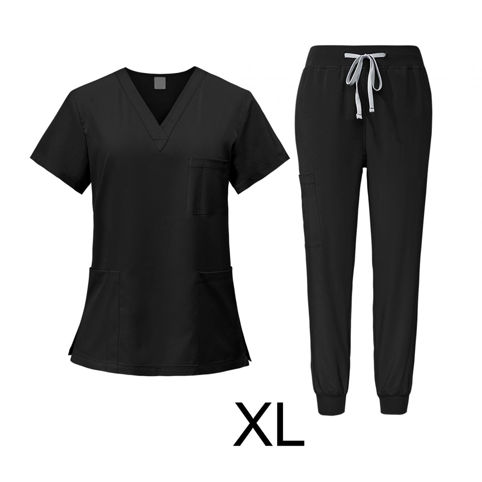 Harilla Medizinische Uniform Damen, Frauen Medizinische Arbeitskleidung Set Waschbar, Krankenschwester Kurzarm Oberteil mit Hose für Krankenpflege, Krankenhaus, Beauty Salon, Klinik und Altenpflege