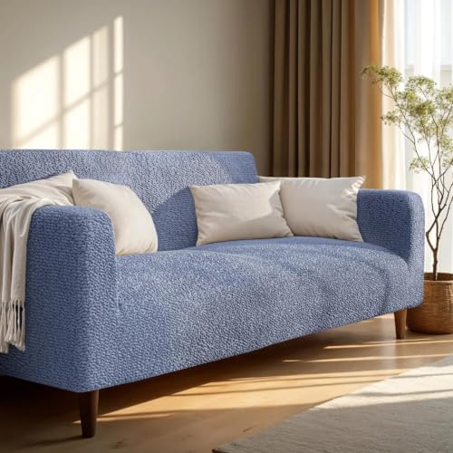 Image of Bellissima Sofa Covers -Premium Luxury Microfibra Plain Stretchable Sofa Cover 2 Seater Fully Covered Slipcover, Imported from Italy (Ash Blue)