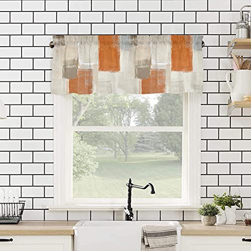 Hostline Valances Curtains For Living Room Orange Scribble Abstract Square Wall Graffiti Semi Sheer Valance Windows Rod Pocketshort Window Treatment Decor Light Filtering Kitchen 54*18In,Smearhoe6920 #TOP3