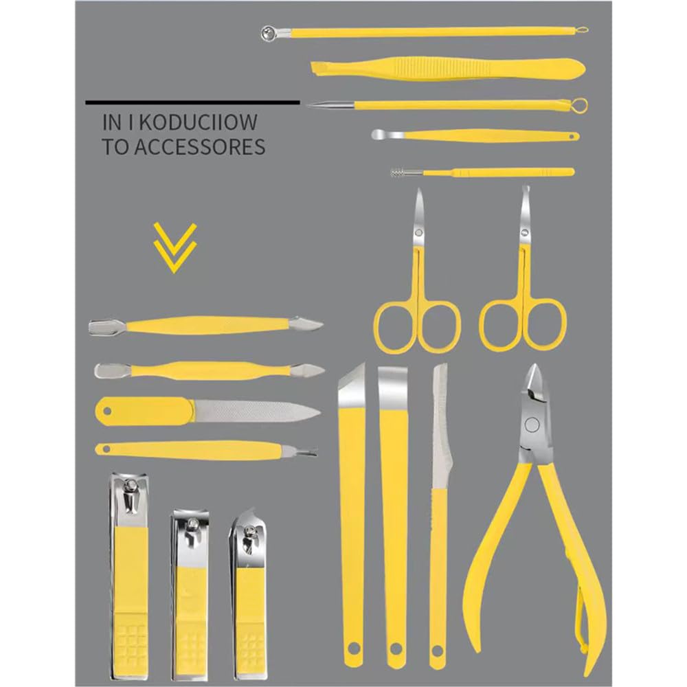 Ensemble de Coupe-Ongles Portable pour Hommes et Femmes, Pince à Bec Aigle, Jaune, 18 pièces (Ensemble Jaune de 12 pièces)