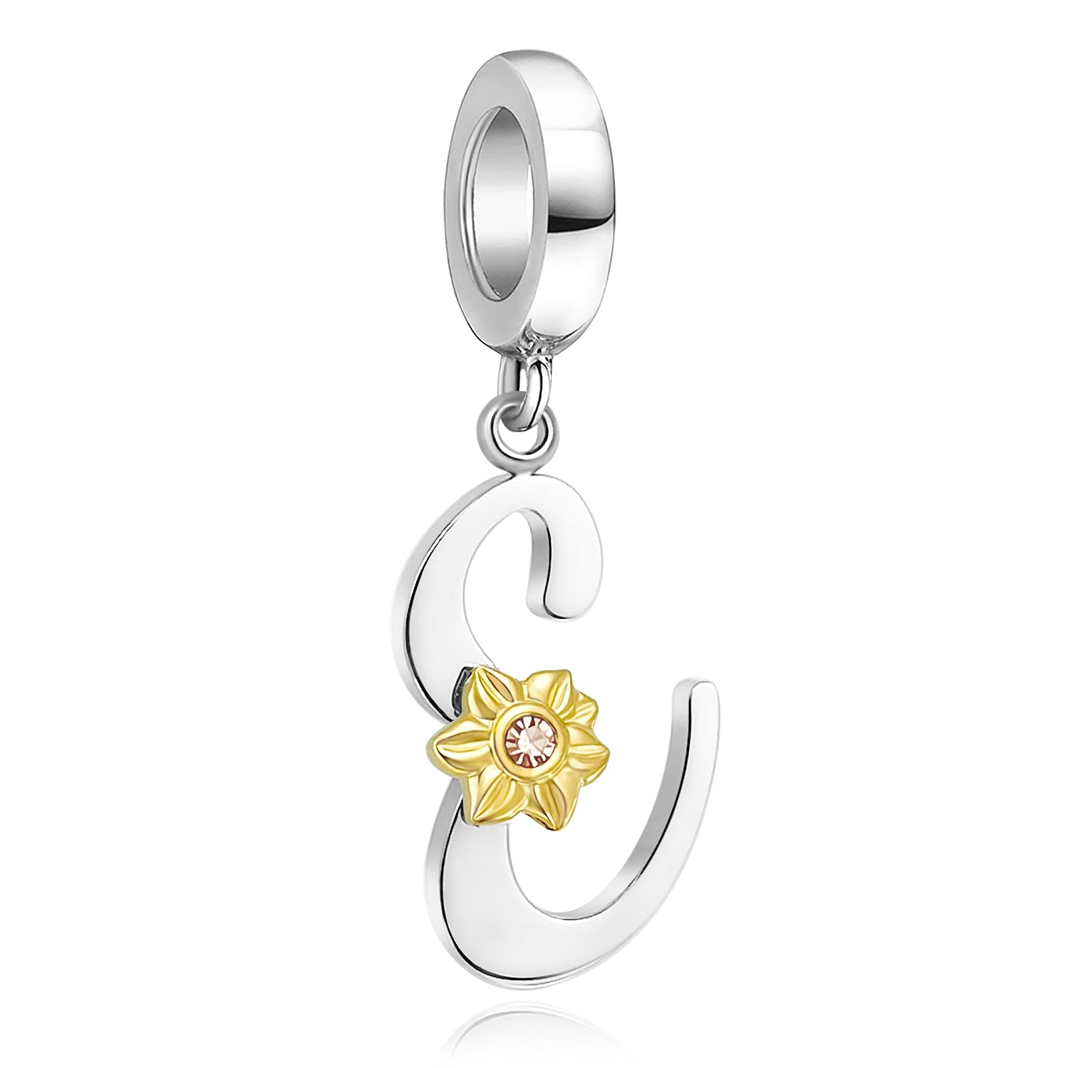 Shining CharmChristmas Sunflower Charms for Bracelets Initial Letter A-Z Alphabet Dangle Gold Plated Flower Bead Charm Gifts for Women Girls