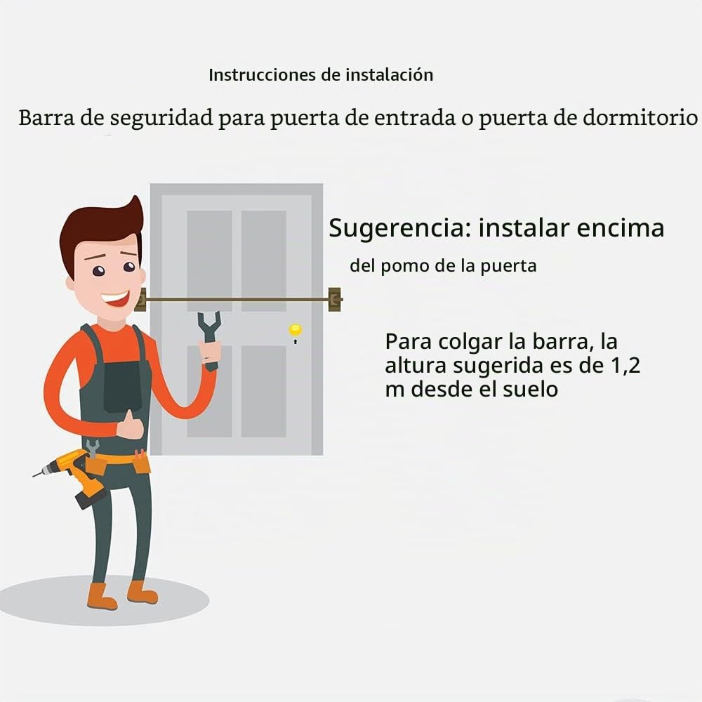 Barra de puerta de seguridad, tope de puerta, barricada, seguridad, barra de seguridad, dispositivos de seguridad para puerta de casa, 44 pulgadas, plata, 111,8 cm