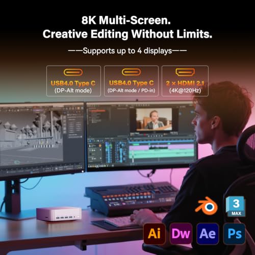 GEEKOM A9 Max High AI Productivity Mini PC,AMD Ryzen AI 9 HX 370(80 Tops)|DDR5|1TB SSD+32GB RAM|Copilot+ PC|Win 11 Pro|WiFi 7|BT 5.4|USB4.0|HDMI 2.1|8K Video Editing|for Business&Gaming&3D Rendering - Image 9