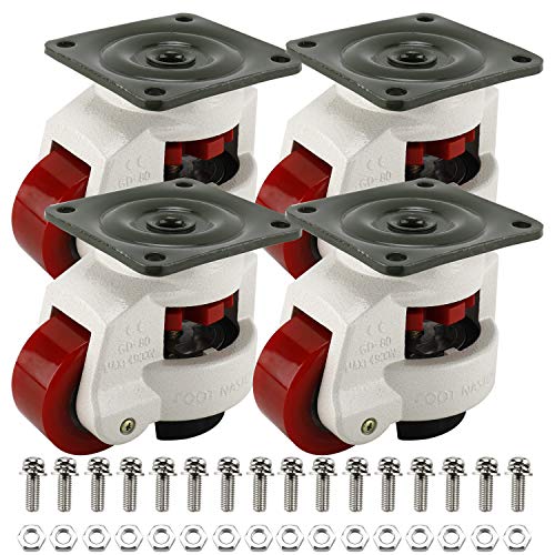Homend 4 Pack Leveling Casters GD-80F-T Plate Mounted Leveling Caster 1102lbs/Per Leveling Caster Wheels Iron Poly Wheel and NBR Pad (Plate Mounted 1102lbs/Per Iron Poly Wheel)