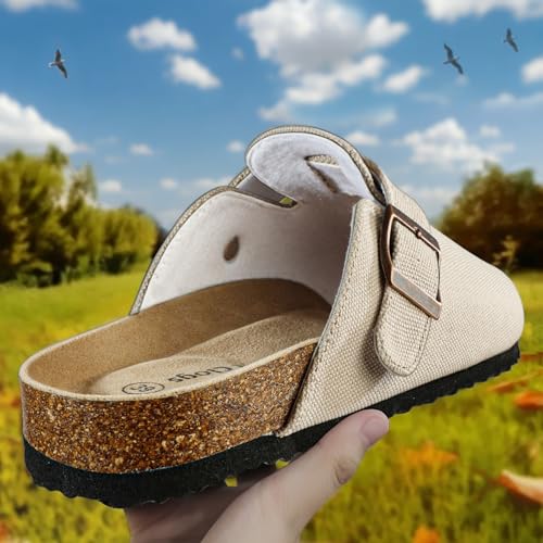 Image of BULLIANT Women Clogs-Fleece-Lined Suede Mules Slippers Nurse Shoes Unisex-Memory Foam Arch Support Cork-Footbed