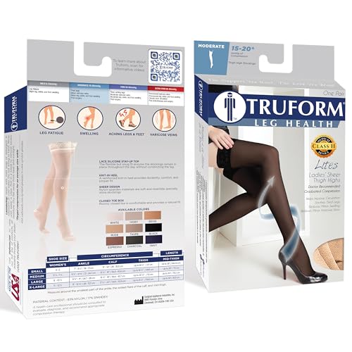 Image of Truform Sheer Compression Stockings, 15-20 mmHg, Women's Thigh High Length, 20 Denier, Espresso, Medium