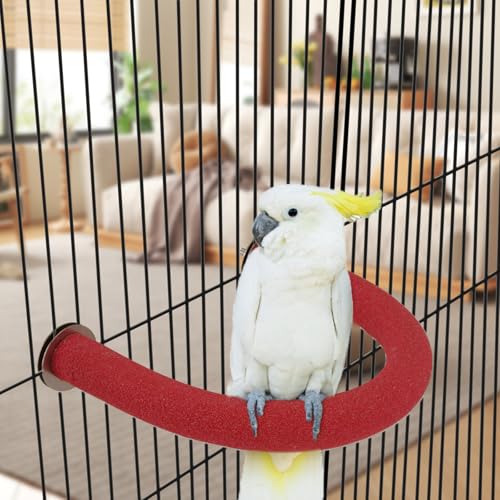 Image of Rypet U Shape Parrot Perch Stand Toy for Paw Grinding Clean Stick Exercise, Rough-Surfaced Quartz Bird Perch Standing Cage Accessories for for Small Parakeets Cockatiels Conures Macaws Finches(Red)