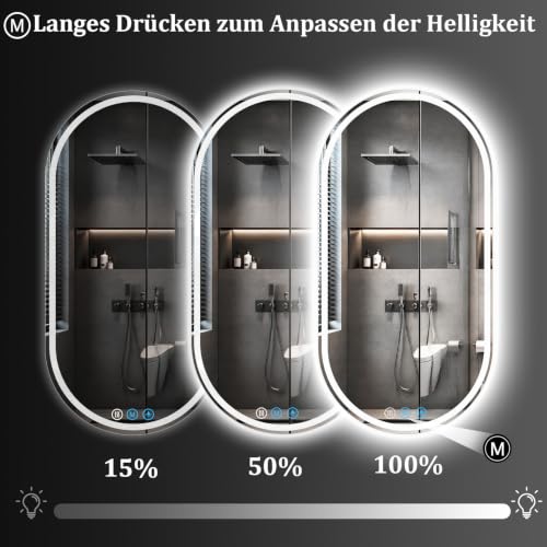 XRAMFY Badspiegel mit Beleuchtung LED 80×40CM Anti-Beschlag Badezimmer Wandspiegel Badezimmerspiegel IP65 Wassergeschützt – Ansicht 5