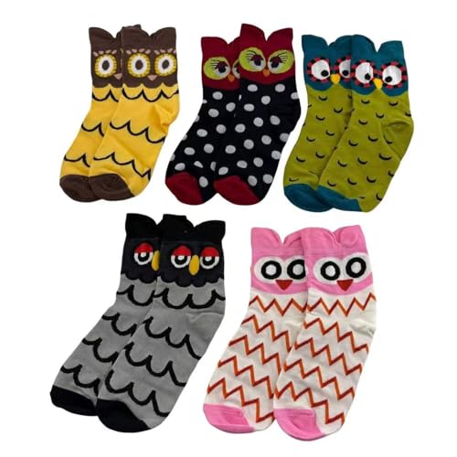 Psxixjsm 5 Paar suiBe Damen Socken,Lustige Damensocken Mit NiedlichenTiertmustern - Weich &Atmungsaktiv, Farbenfrohes Designund originelle Optik fuir jedenalltaglichen Anlass (Stil &ndash; Eule)