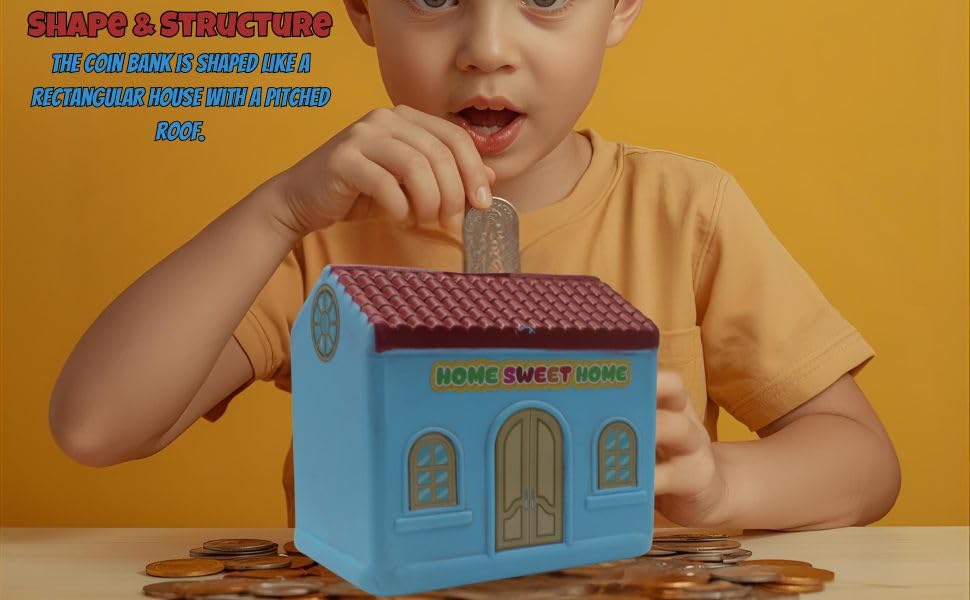 Piggy Bank Toy for Kids with Lock & 2 Keys โ House Shaped Coin Bank for Boys & Girls | BIS Certified Plastic Gullak | Money Saving Bank Gift for Toddlers 3+ Years | Made in India (Blue) 3