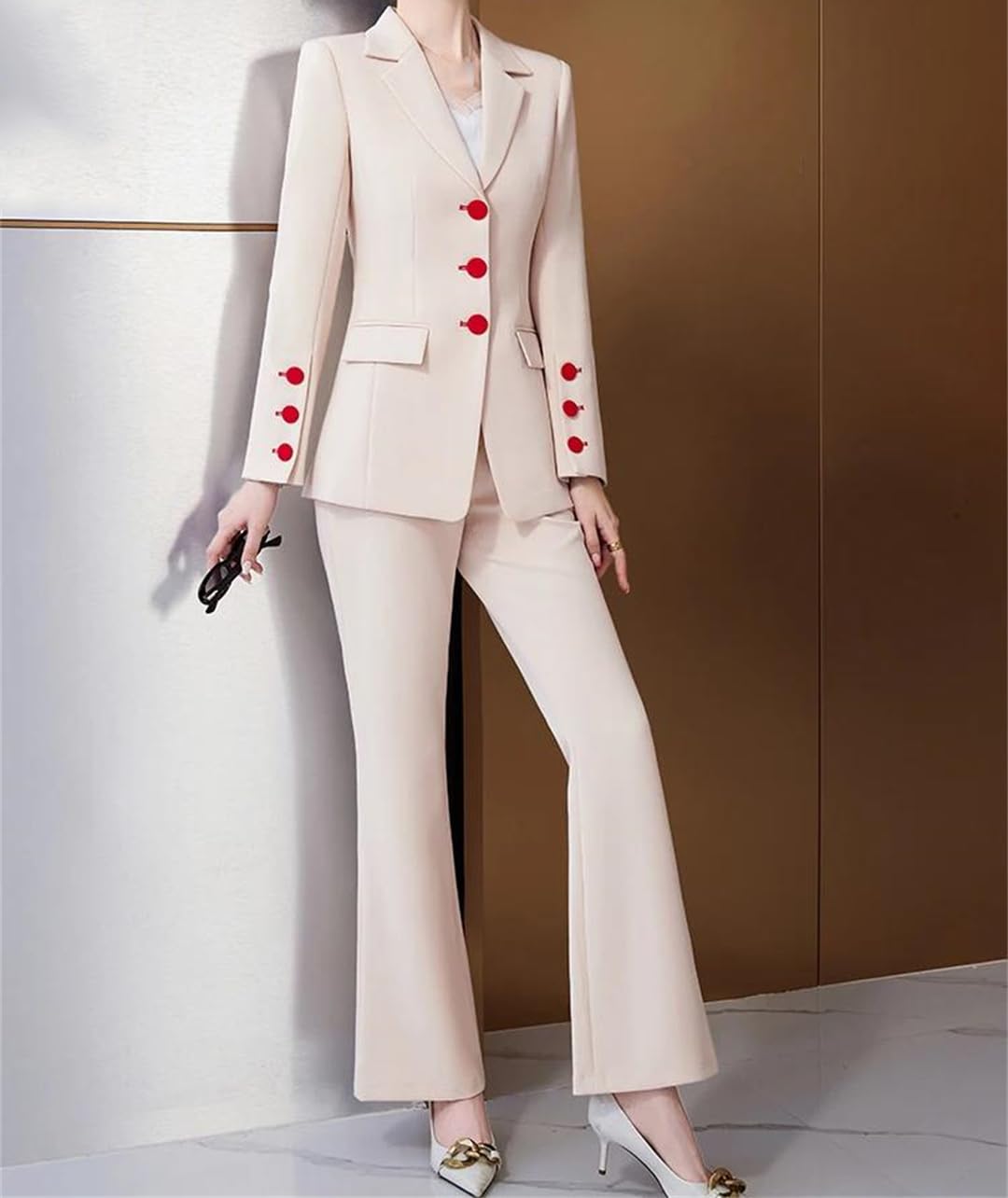 Conjunto de 2 piezas de pantalón de oficina para mujer, moderno, elegante, blazer y pantalones, traje de trabajo formal de negocios
