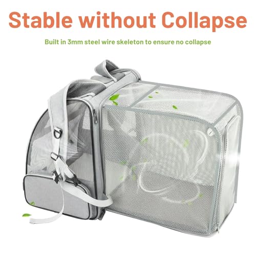 Image of Cat Backpack Carrier, Breathable Cat Carrier Pet Backpack for Kitty Small Dog Up to 15Lbs, Transparent & Foldable Pet Carrier for Travel Hiking (Expendable Grey)