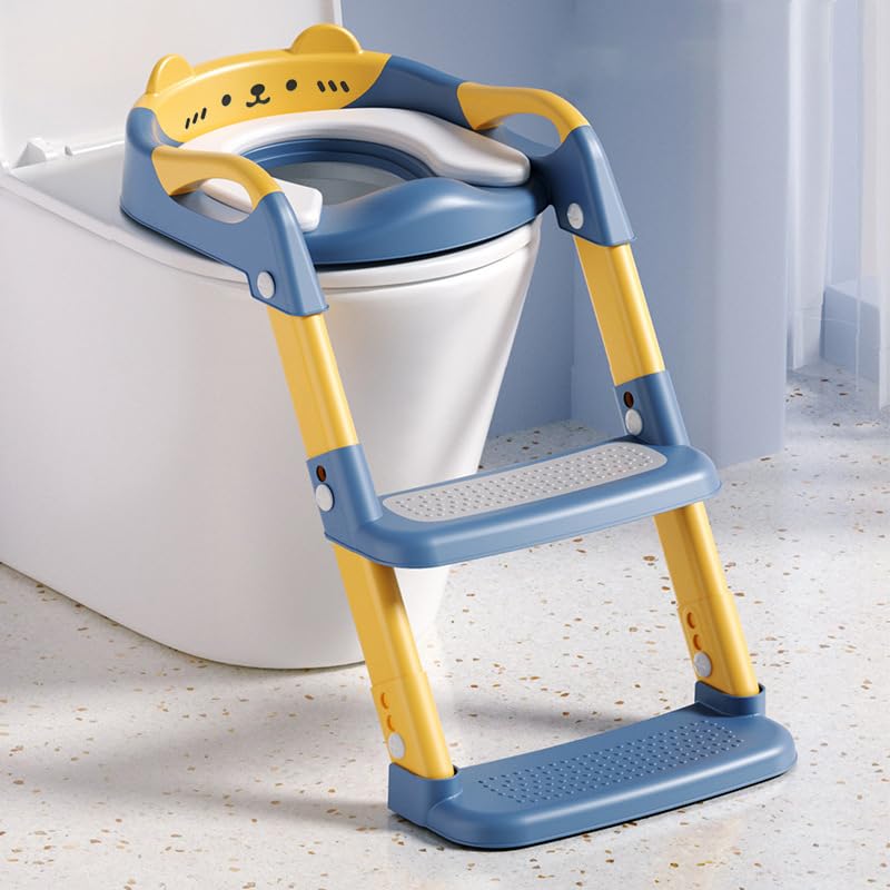 Orzbow Potty Training Seat, Toddler Toilet Seat with 2 Step Ladder, Toddler Potty Training Toilet Chair for Kids Boys Girls | Splash Guard, Adjustable Height, Anti-Slip Pads & Safety Handles, Blue
