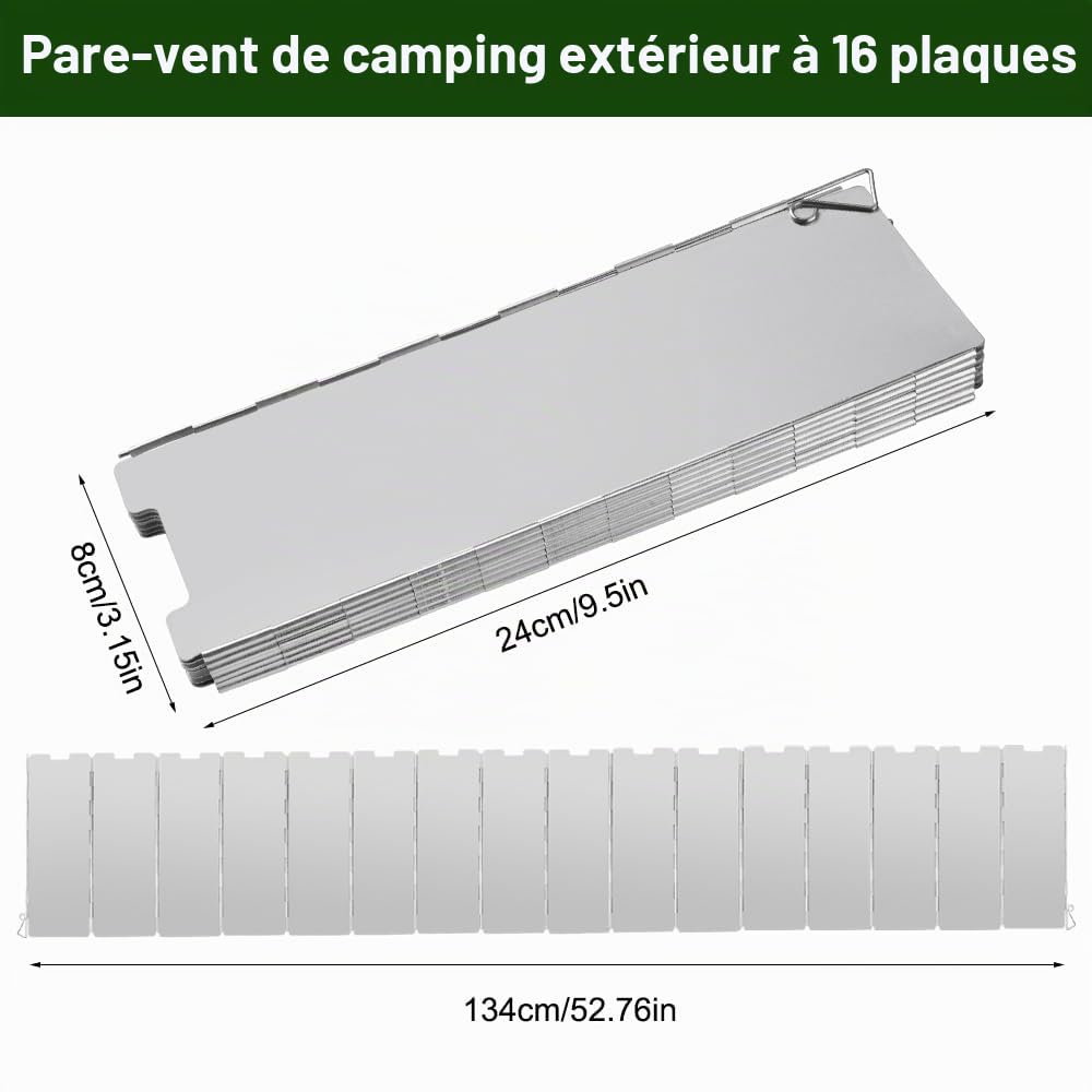 Lot De 10 Plaques Pare-Vent Pliable En Alliage Aluminium – Coupe-Vent Pour Réchaud De Camping, Rando, Pique-Nique – 100x24 Cm