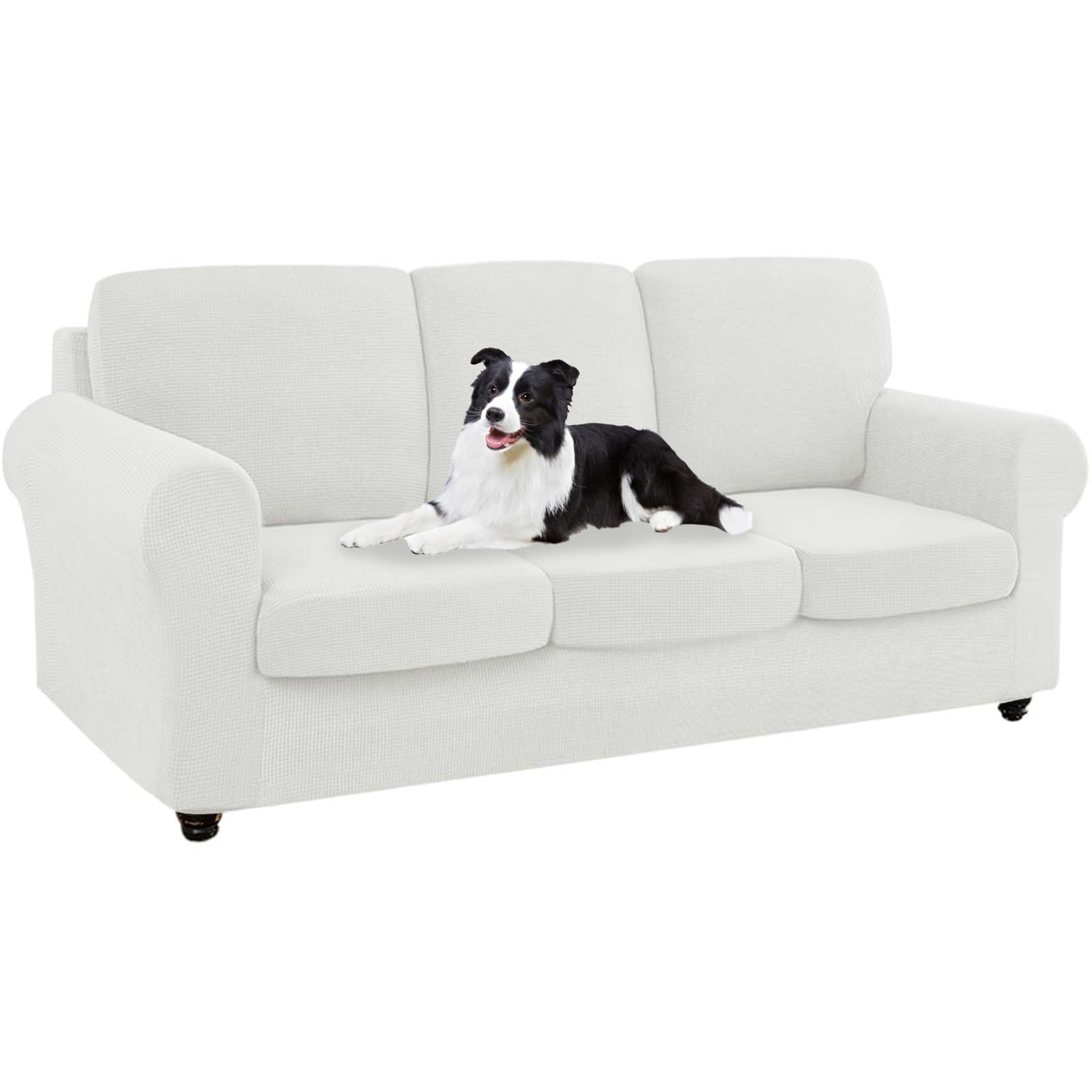 SYLC Ektorp Sofa Cover with Seat Cushions Covers and Backrests Covers Sofa Covers Stylish Stretch Jacquard Couch Slipcover Protector (White,Sofa+3 L Seats+3 L Backs)