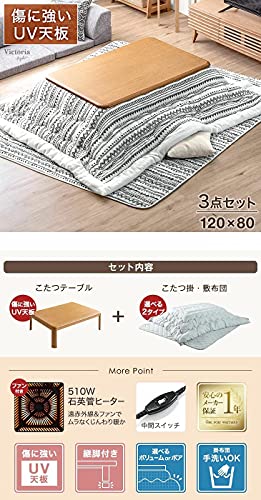 タンスのゲン こたつ 3点セット 120×80cm 長方形 21300047(74758) の商品画像 2