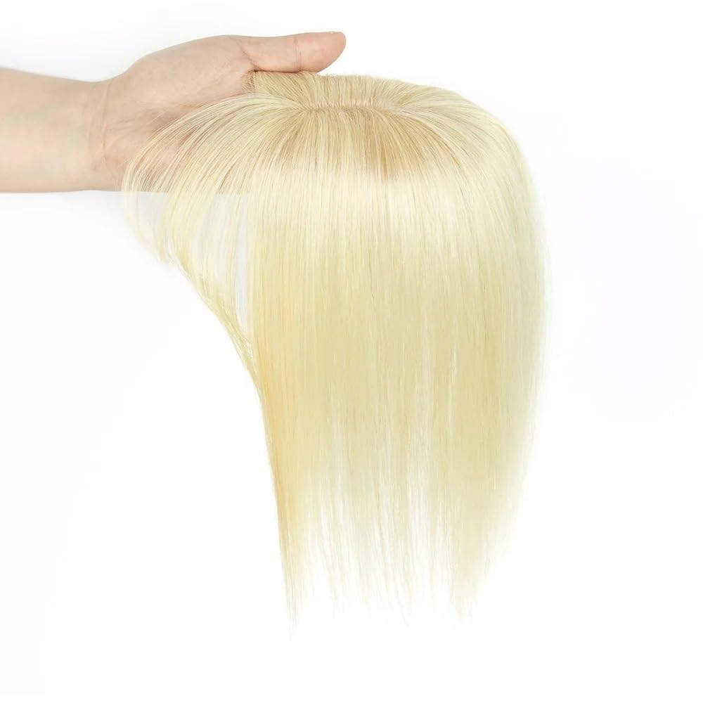 5x9cm Basis-Haarteile, Echthaar-Topper for Damen mit Pony for dünner werdendes Haar(Blonde,8inch)