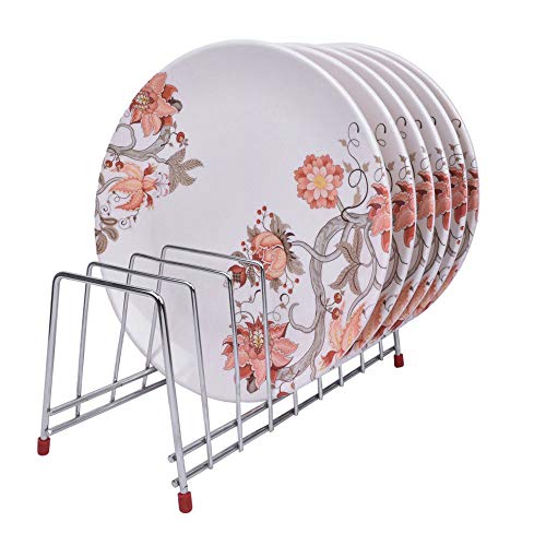 Plantex High Grade Stainless Steel Square Plate Rack/Dish Rack/Thali Stand/Dish Stand/Utensil Rack/Chrome (Silver)