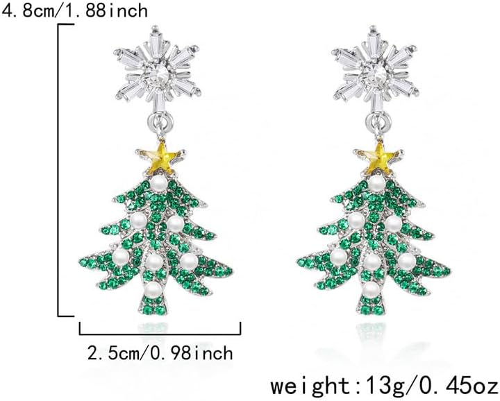 Christmas Tree Earrings for Women Sparkly Crystal Snowflake Jingle Bell Earrings Christmas Tree Dangle Earring Colorful Xmas Festival Holiday Jewelry Gift - Image 5