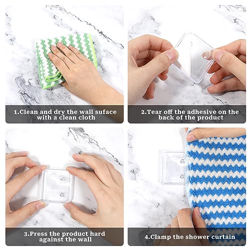 8 Stück Duschvorhang-Clips Selbstklebende Dusch-Spritzschutz Clip Transparente Vorhang Clip Winddichte Vorhang Klammern Badezimmer Gardinenhalter Vorhang Clips für Dusche Verschütten