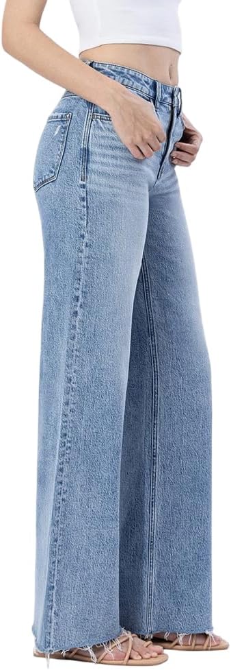 Flying Monkey Women's High Rise Wide Leg Jeans