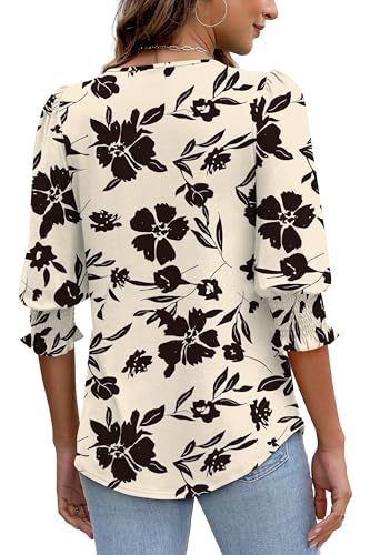 Image of XIEERDUO Blouses for Women Dressy Casual 3 /4 Length Sleeve Womens Tops with Smocked Cuffs