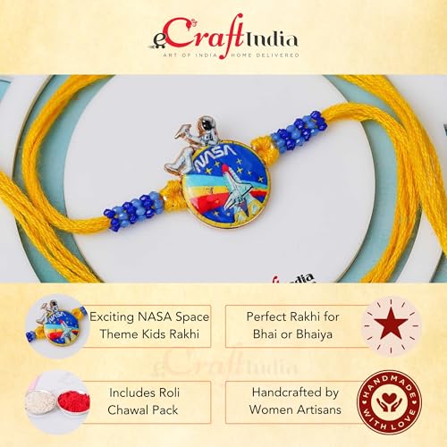Image of eCraftIndia NASA Space Theme Rakhi for Kids Brother Boys Girls Sister | Raksha Bandhan Rakhi for Bhai Bhaiya | Best Bro Ever Fridge Magnet | Roli Chawal Pack