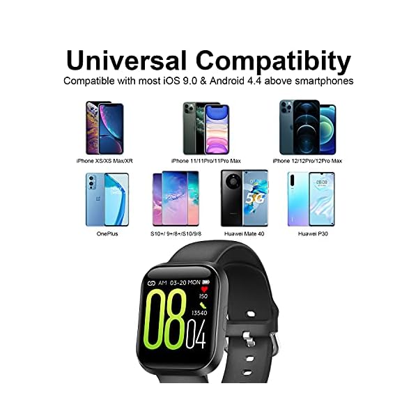E Easiecom Smart Watch for Android/iOS Phone, 1.54" Full Touch Sreen Activity Tracker,Health Tracker Watch with Heart Rate Monitor Sleep Tracking IP68 Waterproof Smartwatch for Men Women