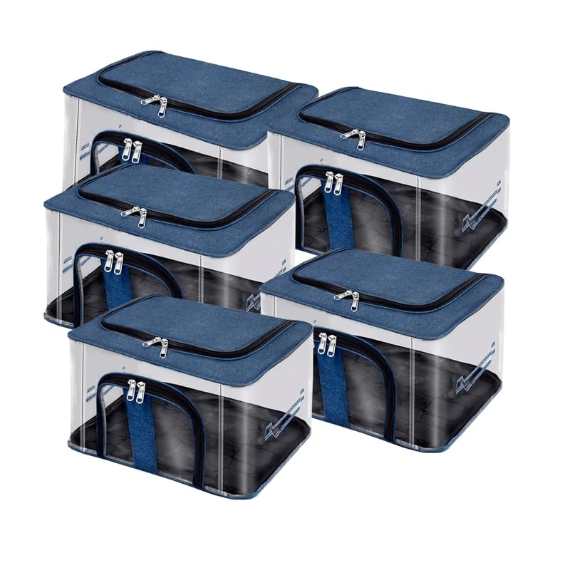 Image of Shibui Storage Bags With Cover And Double Zipper Closure For Clothing Protector Wardrobe Organiser.Navy(pack of 5)