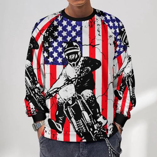 Dirt Bike U.S.A. Flag Motocross Biker Men's Crewneck Sweatshirt Pullover Long Sleeve Casual Tops2