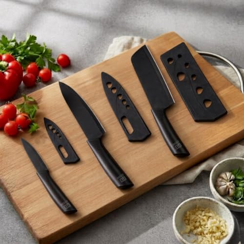 Image of Go Store 3 Pcs Steel Knife Set with Bamboo Wooden Chopping Board (30 x 20 CM) | Ultra-Sharp Blades, Chef, Meat Cleaver & Utility Kitchen Knife Set & Eco Friendly Multipurpose Cutting Board