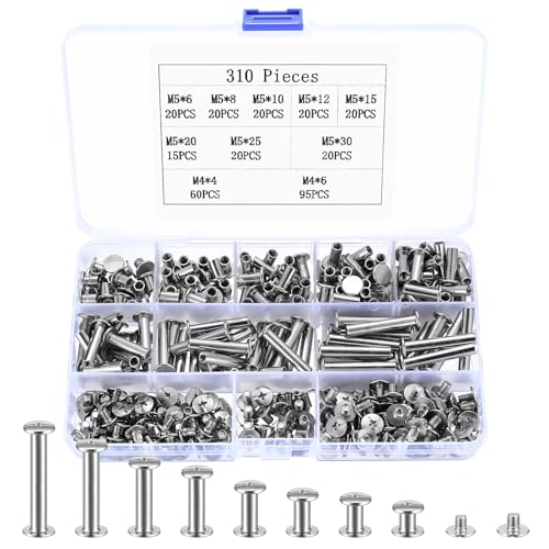 310 Stk M5 Chicago Buchschrauben Binding Schrauben Schraubnieten für Leder Nieten Set mit Hülsenschrauben Doppelkappe Ledernieten Hohlnieten Set für Basteln Leder Buch Gürtel