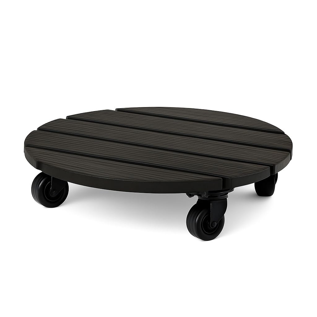 Plastard Pflanzenroller ⌀ 30 cm – Robuster Pflanzenroller aus WPC mit 360° Gummirädern, 2 Rädern zum Feststellen, UV-beständig & wetterfest, Tragkraft 120 kg ideal für Blumentöpfe