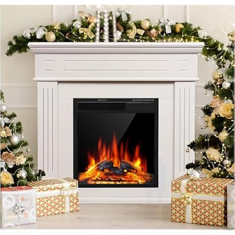 JAMFLY Electric Fireplace Mantel Package Wooden Surround Firebox TV Stand Free Standing Electric Fireplace Heater with Logs, Adjustable Led Flame, Remote Control, 750W-1500W, Lvory White Cover
