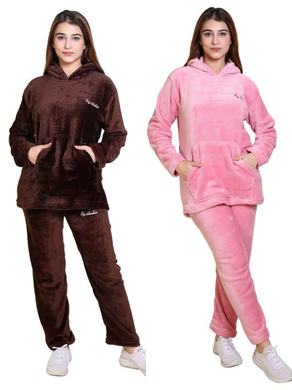 Pack of 2 Woolen Loungewear Sets | Women & Girls Winter Fleece Co-ord Set | Soft Top with Pyjama Pants | Comfortable Nightwear & Cozy Daily Home Wear-image-23