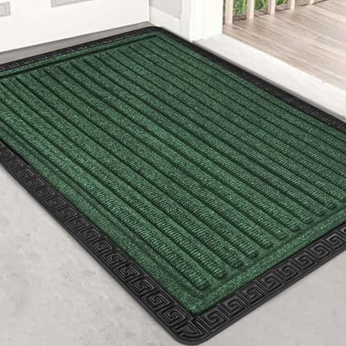 Image of Yellow Weaves 1 Pc RectangularDoor Mat for Home Entrance,Outdoor Rubber Mat,Non-Slip,Anti Skid Foot Mat,Dirt Trapper,Heavy-Duty,Weather-Resistant,Waterproof Doormat(40x60cms,Stripe,Green Color)