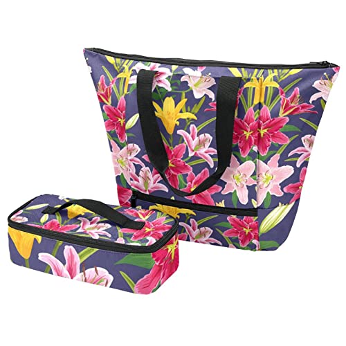 Sac fourre-tout et boîte à déjeuner jaune et rose : pique-nique et repas au travail stylés