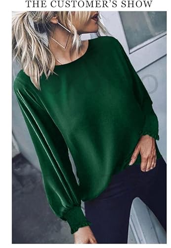 Dokotoo Womens Ladies Elegant Bell Long Sleeve Spring Summer Tops Crewneck Chiffon Office Work Shirt Tops And Blouses For Women Casual Loose Shirts Green Medium #TOP4